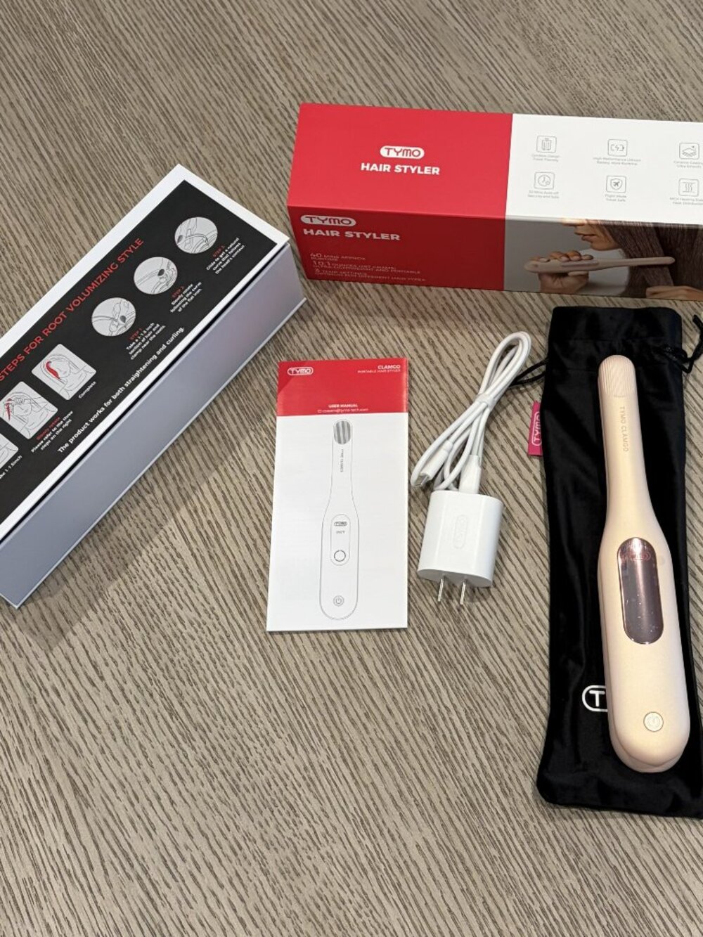 TYMO CLAMGO Cordless Portable Hair Straightener Curler Pink Travel Styler
